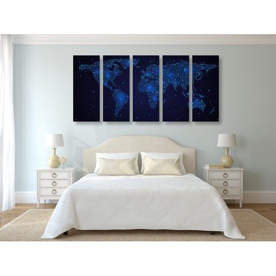 5-dílný obraz mapa světa na noční obloze