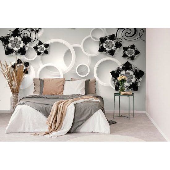 Samolepící tapeta černobílé květiny budoucnosti