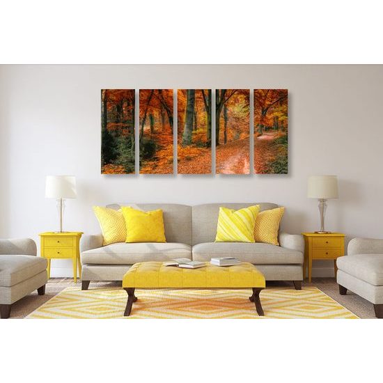 5-dílný obraz listí v podzimních barvách