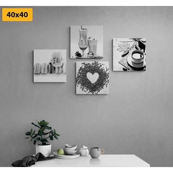 Set obrazů pro milovníky kávy v černobílém provedení