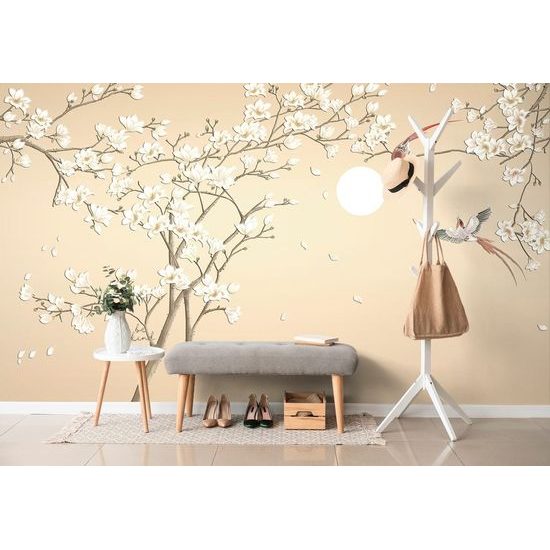 Nádherná samolepící tapeta větev stromu s ptáčky