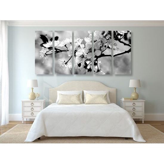 5-dílný obraz krásný květ v černobílém provedení