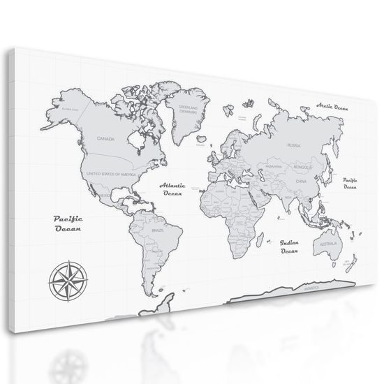 Obraz jemná mapa v černobílém provedení