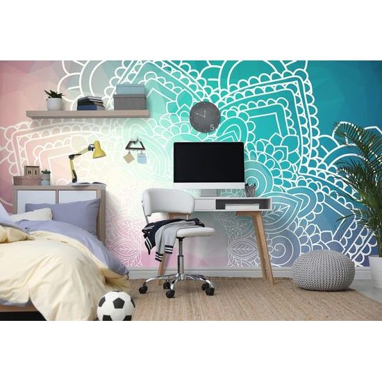 Samolepící tapeta bílý vzor Mandaly