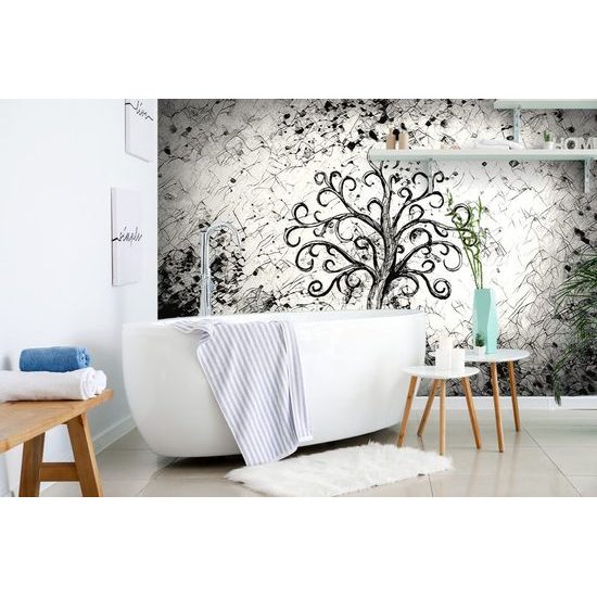 Samolepící tapeta zajímavý strom života v černobílém provedení