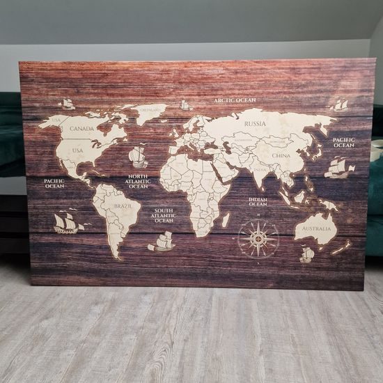 Obraz mapa světa na dřevěném podkladu