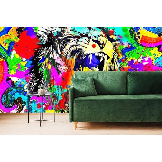 Samolepící tapeta hlava lva ve stylu pop art
