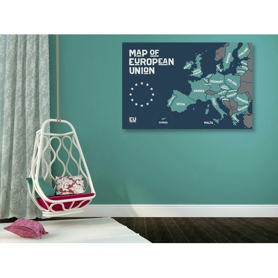 Obraz na korku mapa evropské unie s pojmenováním zemí