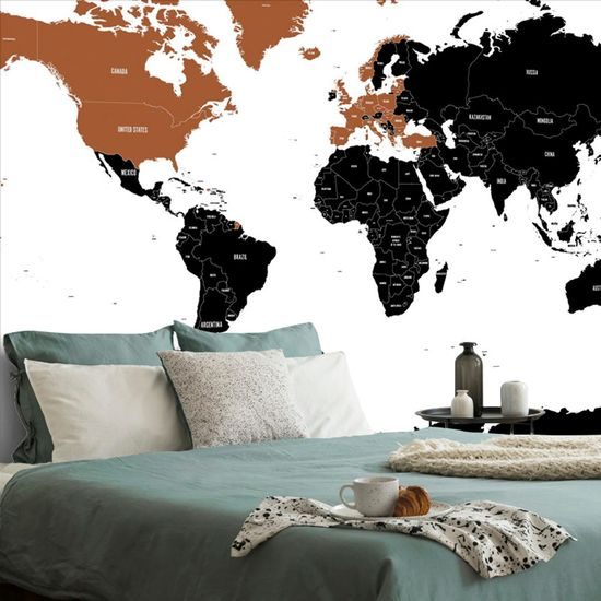 Tapeta zajímavá mapa na bílém pozadí s oranžovým detailem