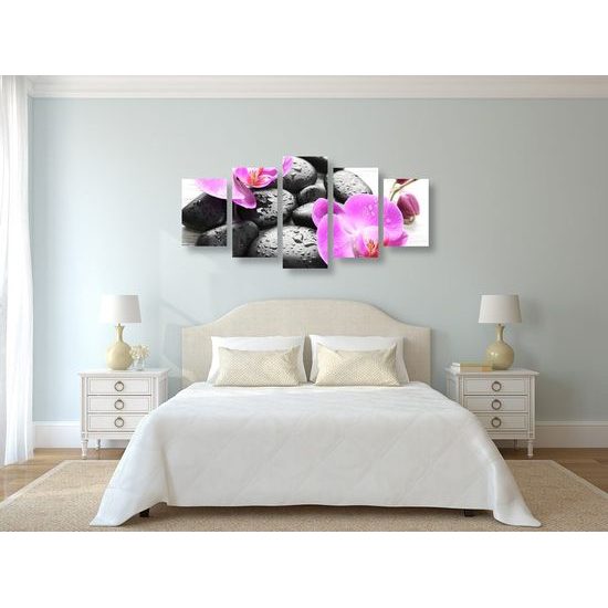 5-dílný obraz harmonie orchideje s kameny
