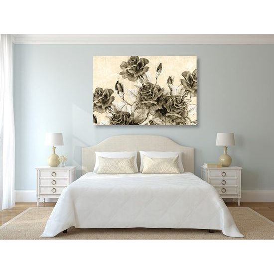 Obraz divoké růže v sépiovém provedení