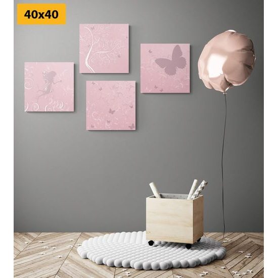 Set obrazů něžná růžová víla