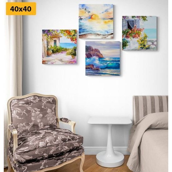 Set obrazů malba přímořského města
