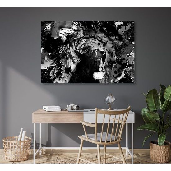 Obraz abstrakce lva v černobílém provedení