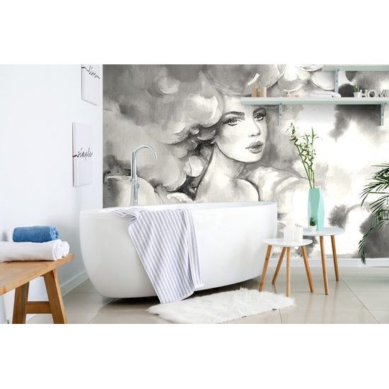 Zajímavá samolepící tapeta šarmantní žena v černobílém provedení