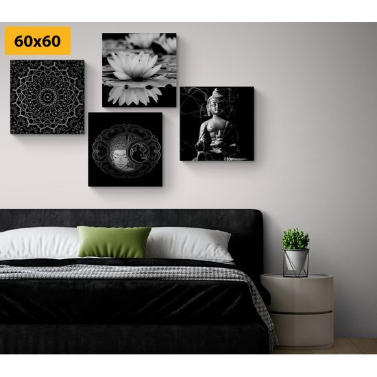 Set obrazů klidný Buddha v černobílém provedení