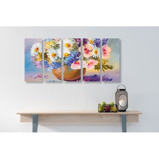 5-dílný obraz nádherné květiny ve vintage provedení