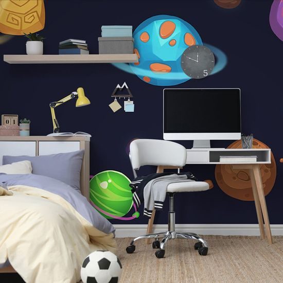 Jedinečná samolepící tapeta kreslené planetky