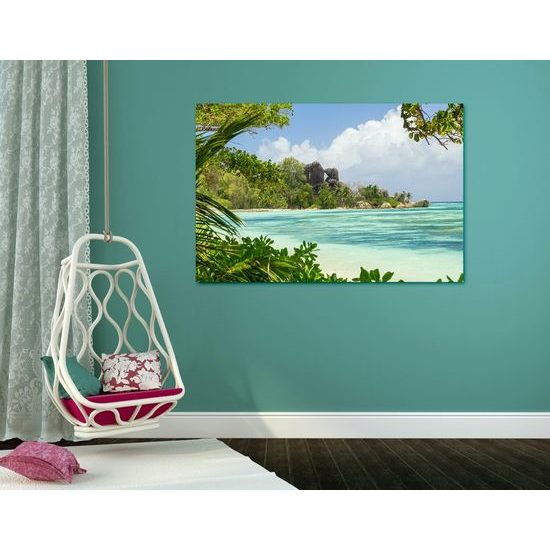 Obraz ikonické skály na ostrově La Digue