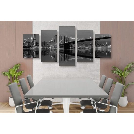 5-dílný obraz noční Manhattan v černobílém provedení