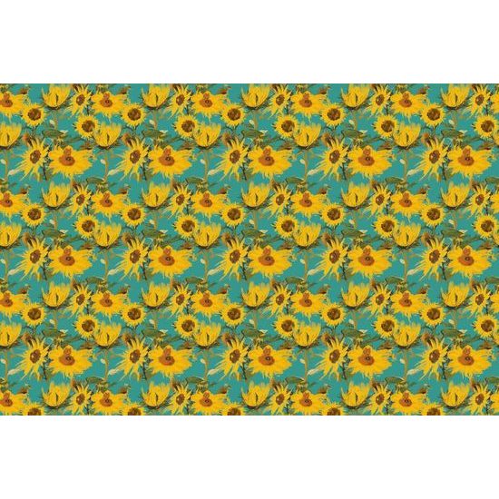 Samolepící tapeta rozkvetlé slunečnice na modrém pozadí