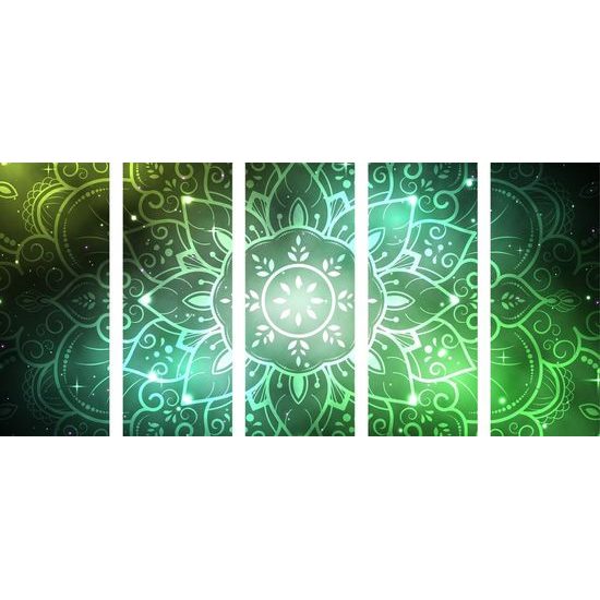 5-dílný obraz Mandala s vesmírným pozadím v zeleném provedení