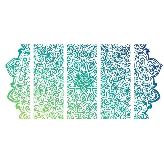 5-dílný obraz nádherná Mandala v odstínech zelené