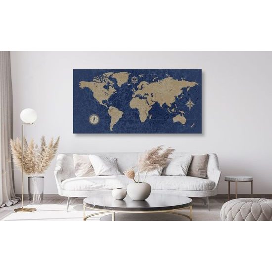 Obraz na korku vintage mapa světa v modrém provedení
