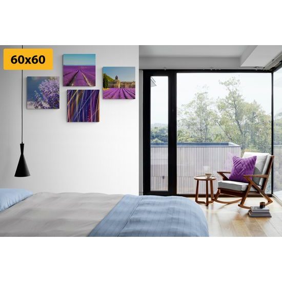 Set obrazů levandulová pole s krásnou abstrakcí