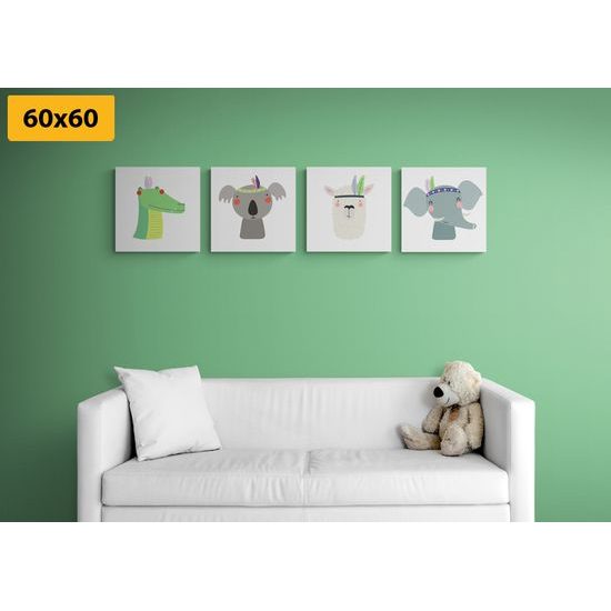 Set obrazů zvířátka s čelenkami