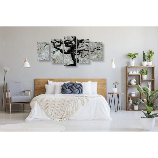 5-dílný obraz tajuplný strom na dřevěném podkladu