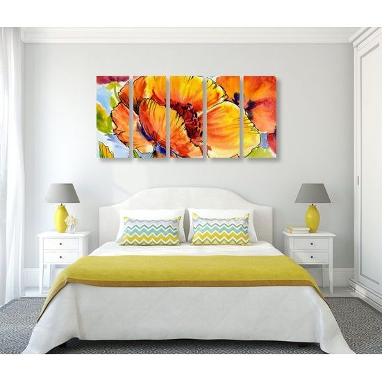 5-dílný obraz malované červené máky