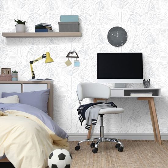 Samolepící tapeta umělecké listy v bílém provedení