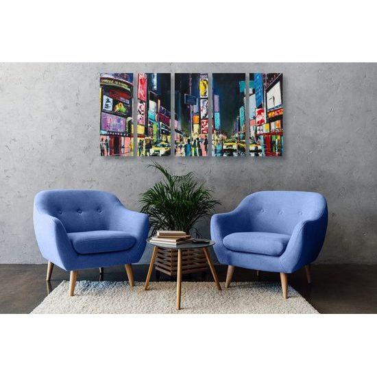 5-dílný obraz noční New York