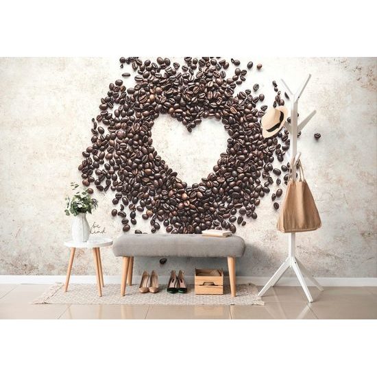 Samolepící fototapeta kávová zrna ve tvaru srdce
