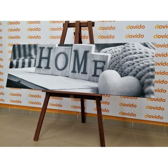 Obraz zátiší s nápisem Home v černobílém provedení