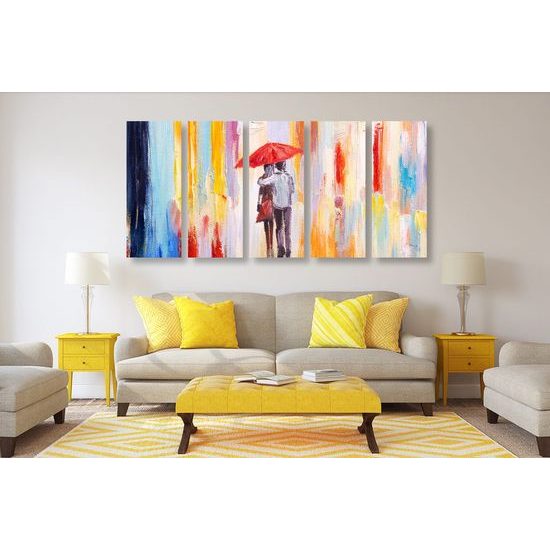 5-dílný obraz zamilovaný pár v dešti