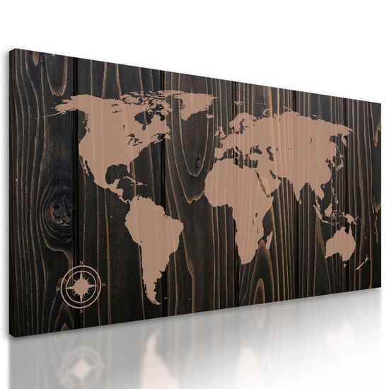 Obraz mapa světa na dřevě v luxusním provedení