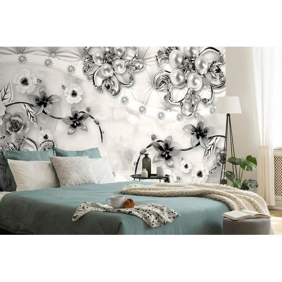 Tapeta černobílé elegantní šperky s květinami