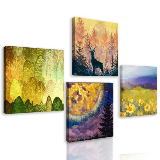 Set obrazů jelen v objetí přírody