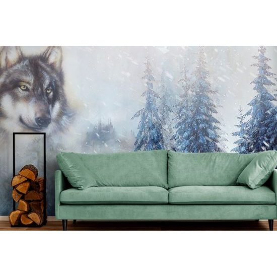 Tapeta malba vlka v zimní přírodě