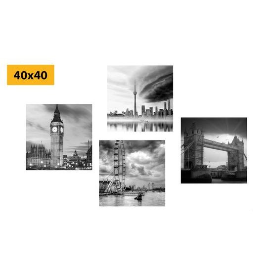 Set obrazů tajemný Londýn v černobílém provedení