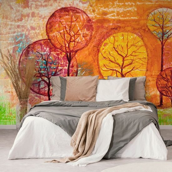Tapeta neobvyklé stromy v odstínech oranžové