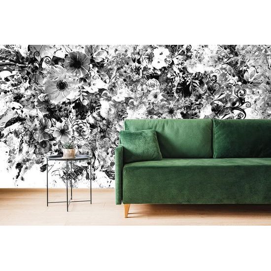 Zajímavá tapeta rozmanitost květin v černobílém provedení