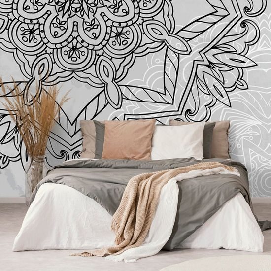 Tapeta ledová Mandala v černobílém provedení