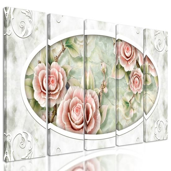 5-dílný obraz nádherné historické růže