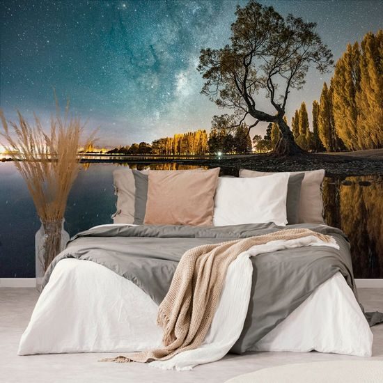 Fototapeta hvězdná obloha nad jezerem