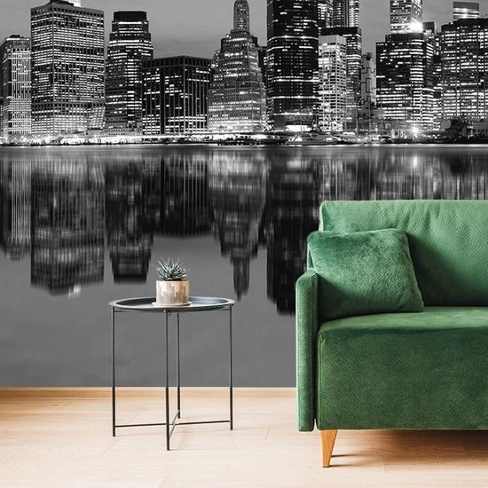 Samolepící fototapeta černobílý noční Manhattan