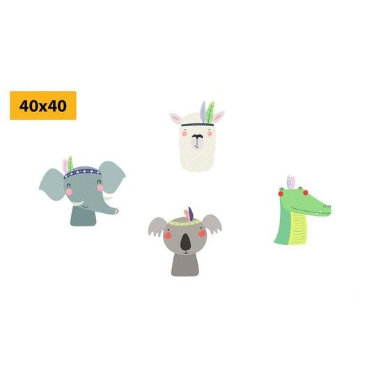 Set obrazů zvířátka s čelenkami