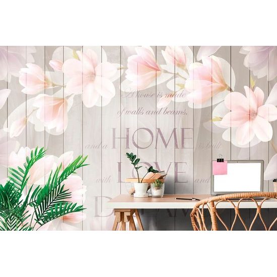 Tapeta romantická magnolie s nápisem Love